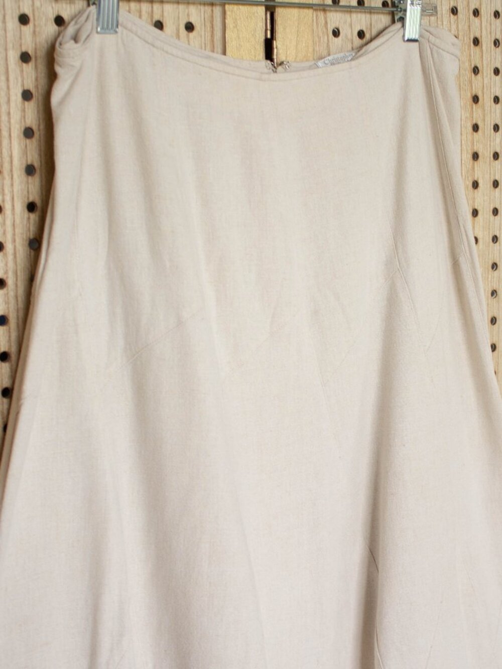 Christopher & Banks Womens SIZE 14‎ Linen Blend Midi Skirt Beige A-Line - Picture 2 of 8